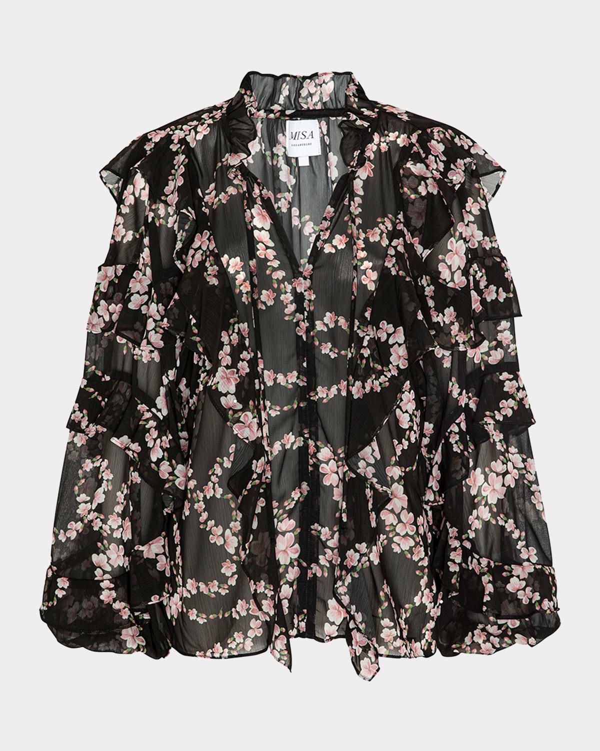 Lupe Chained Blossom Ruffled Chiffon Blouse
