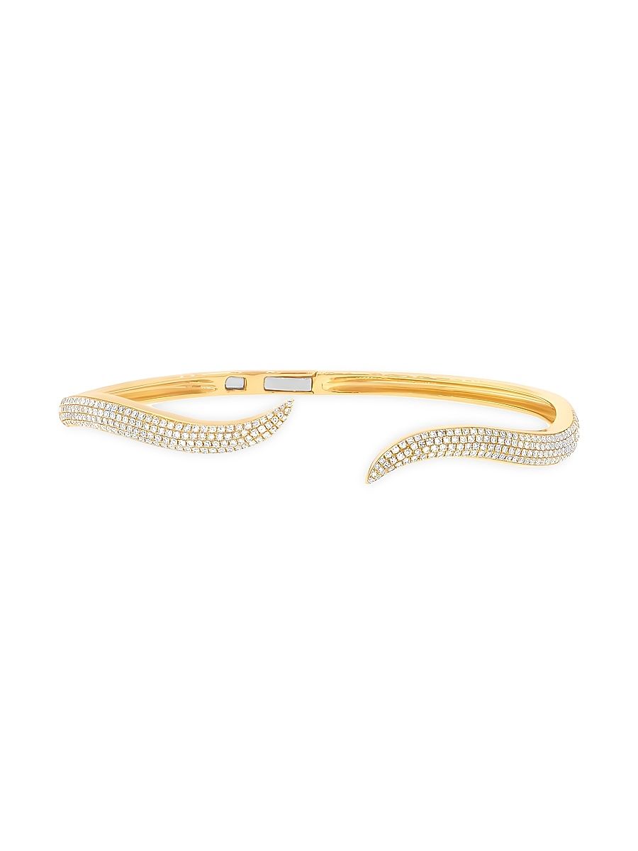 Women's Wave 14K White Gold & 0.8 TCW Natural Diamond Cuff - Yellow Gold - Size Small