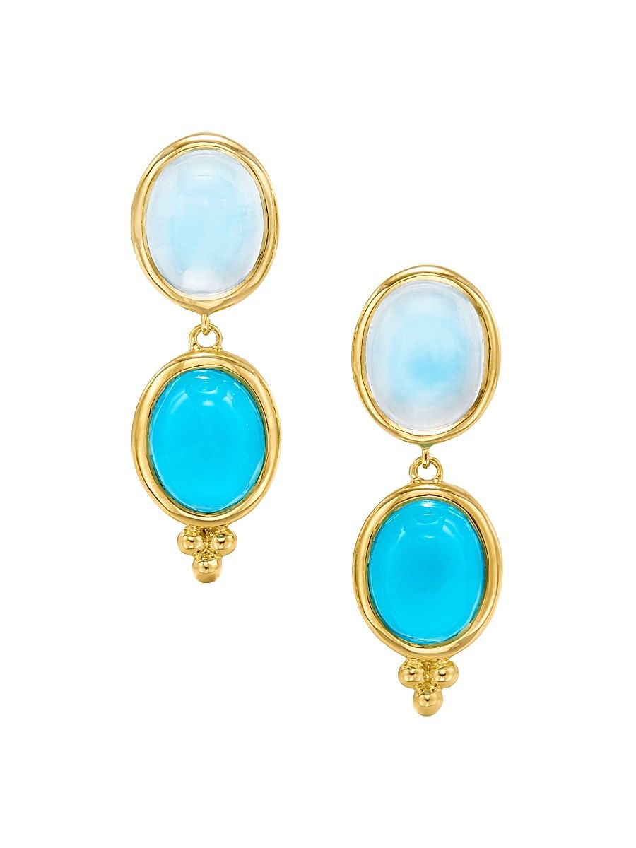 Women's Florence86 18K Yellow Gold, Turquoise & Blue Moonstone Double-Drop Earrings - Gold