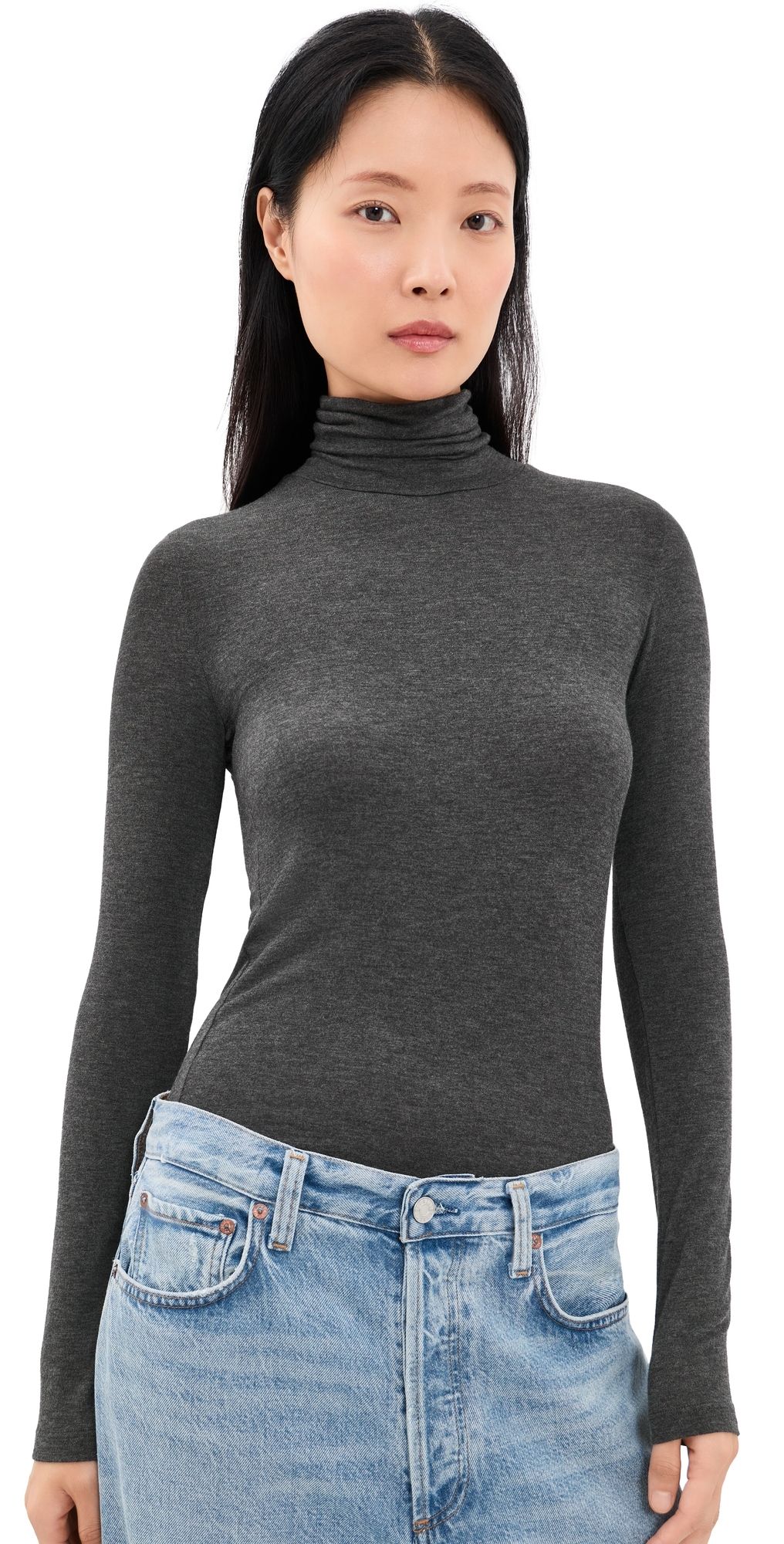 AGOLDE Pascale Turtleneck Top Charcoal Heather S