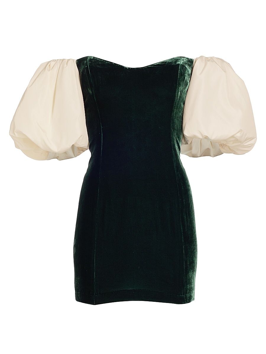 Women's Dali Velvet Puff-Sleeve Minidress - Macadamia Forest - Size 6