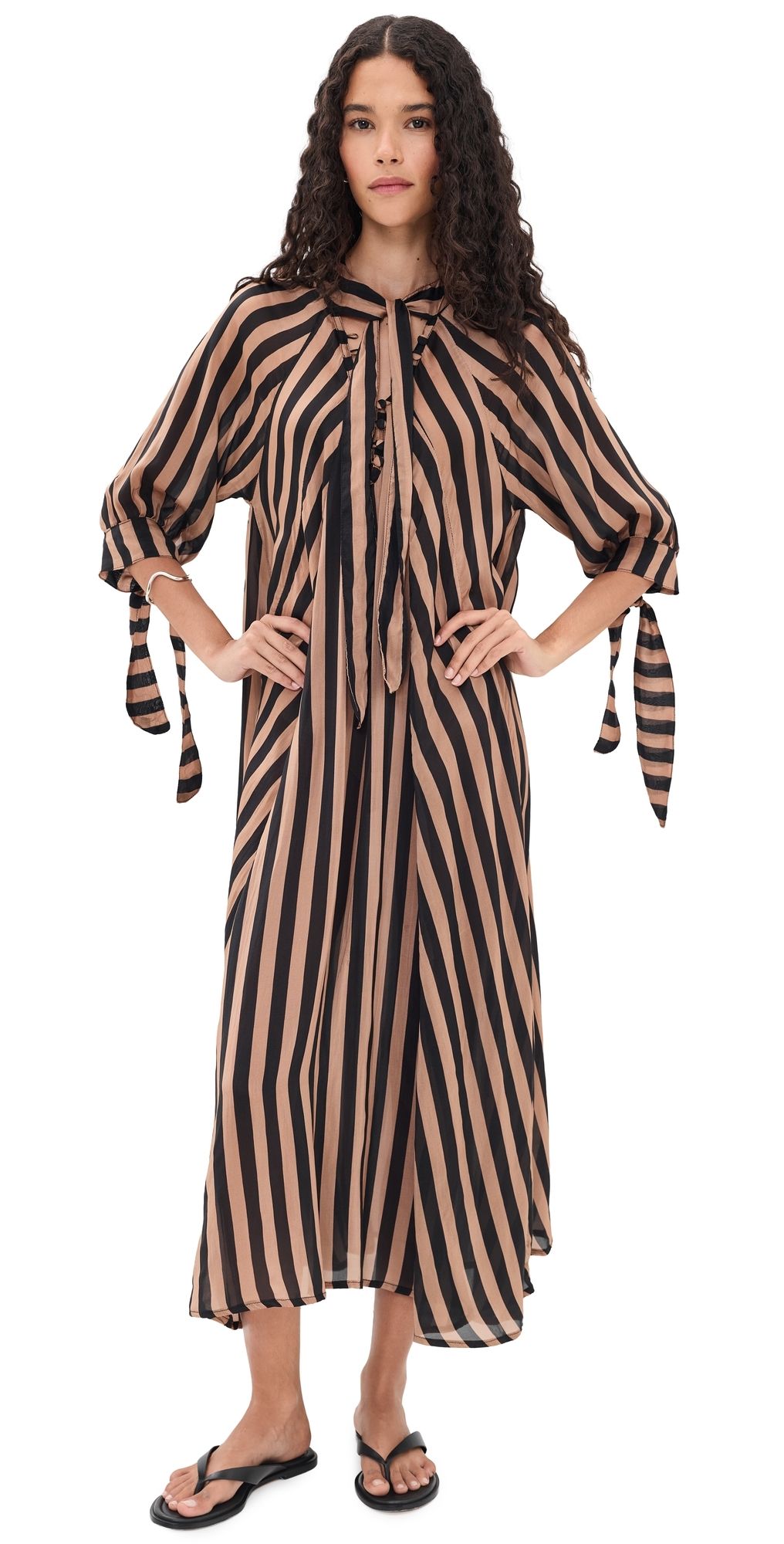 Natalie Martin Collection Monét Dress Thick Stripe Black & Tan S