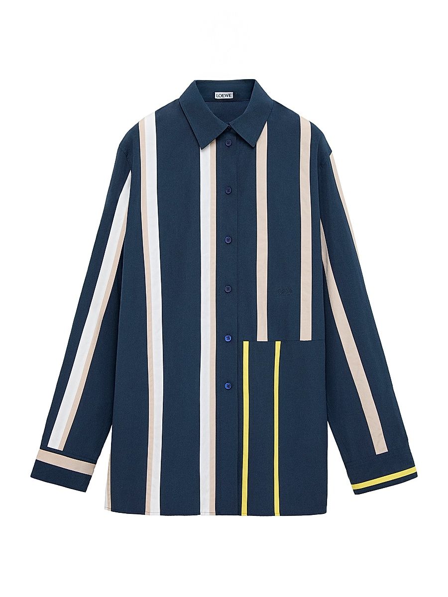 Women's Striped Cotton-Blend Button-Front Shirt - Size 0