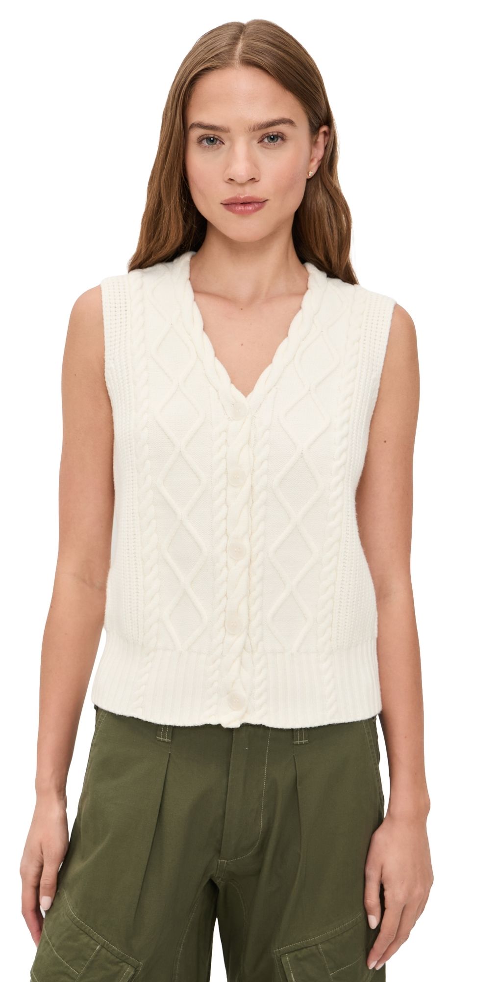 Varley Tatyana Cable Knit Vest Egret XL