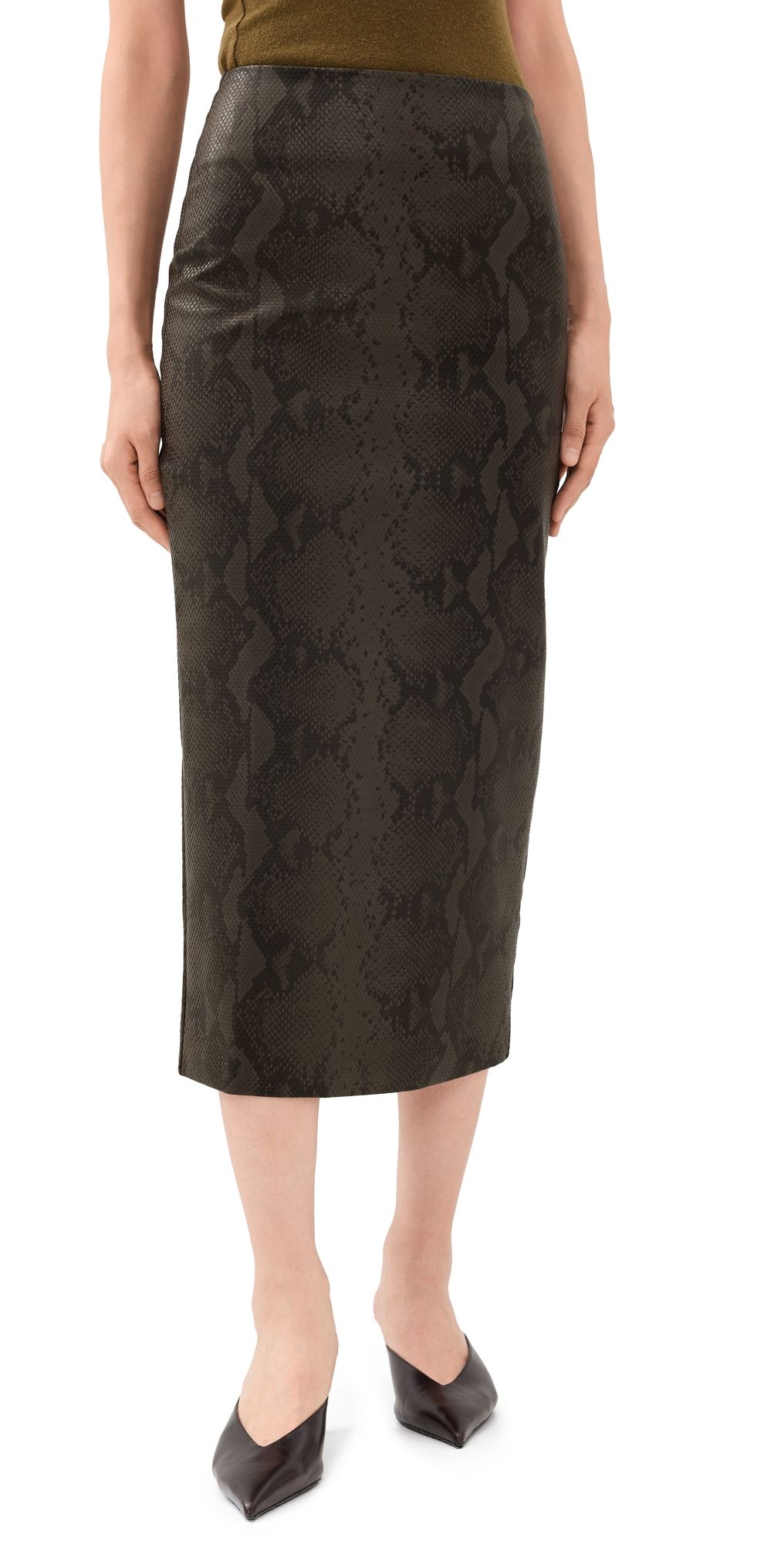 Line & Dot Bex Faux Leather Midi Skirt Dark Brown S