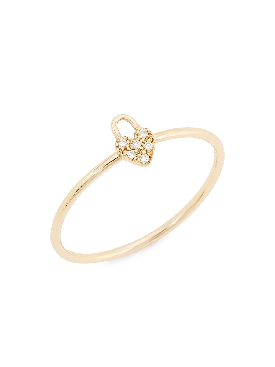 Women's Itty Bitty Symbols 14K Yellow Gold & Diamond Padlock Heart Ring - Yellow Gold - Size 7