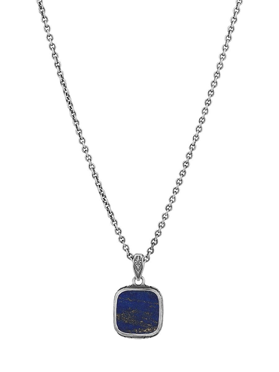 Men's Artisan Sterling Silver & Lapis Dog Tag Pendant Necklace - Silver