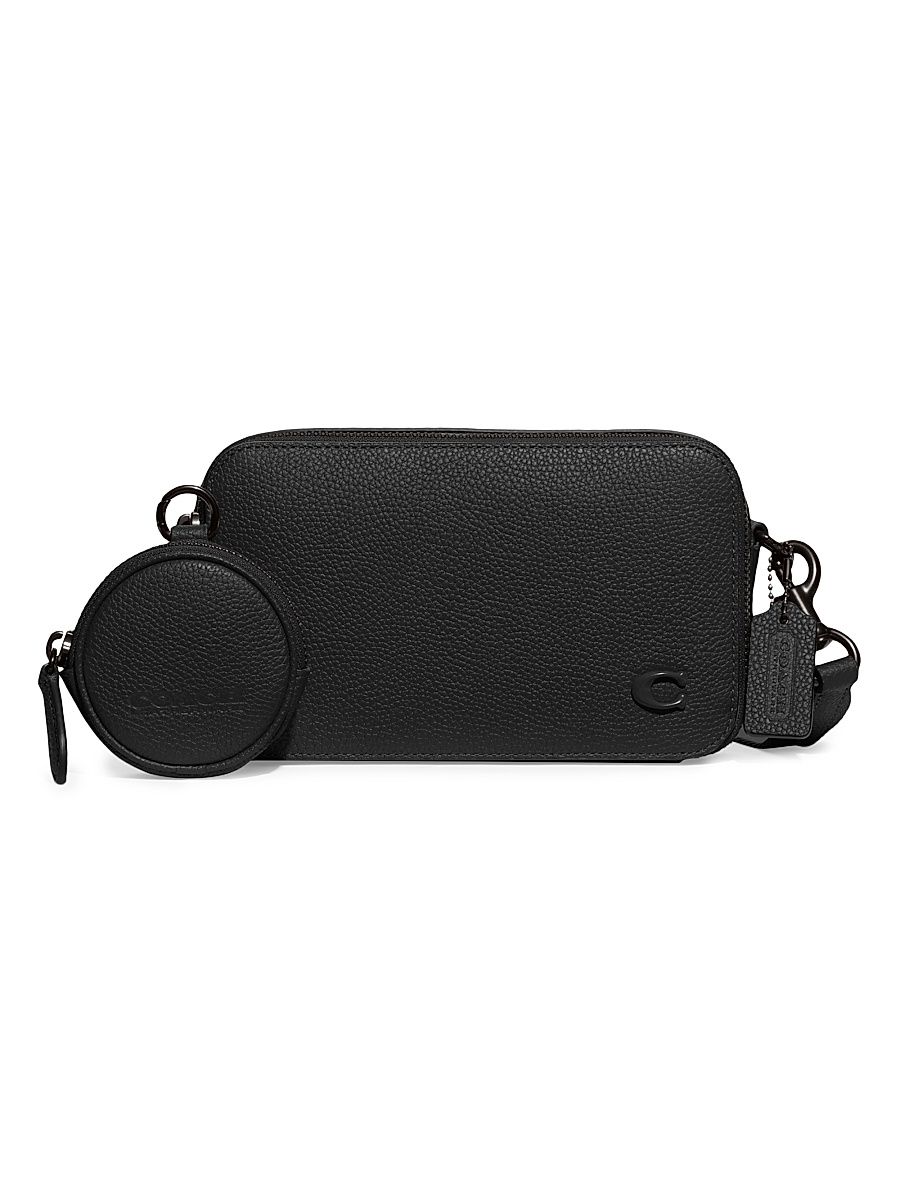 Men's 2-Piece Pebbled Leather Wallet & Pouch Set - Black