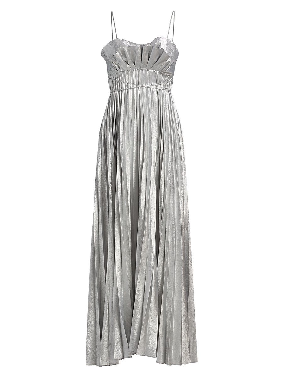 Women's Kelsale Pleated Metallic Maxi Dress - Silver Metallic - Size 2