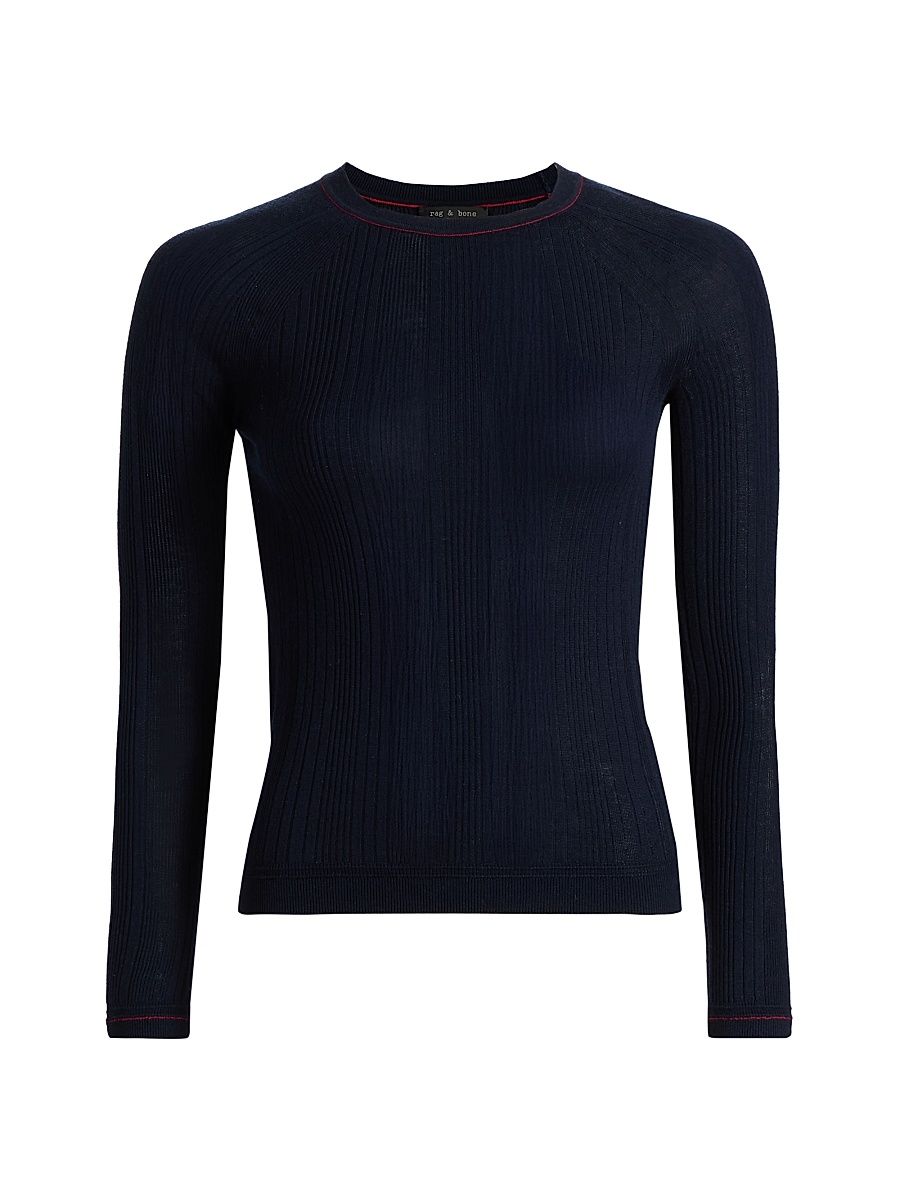 Women's Teresa Textured Rib-Knit Slim-Fit Sweater - Navy - Size XL