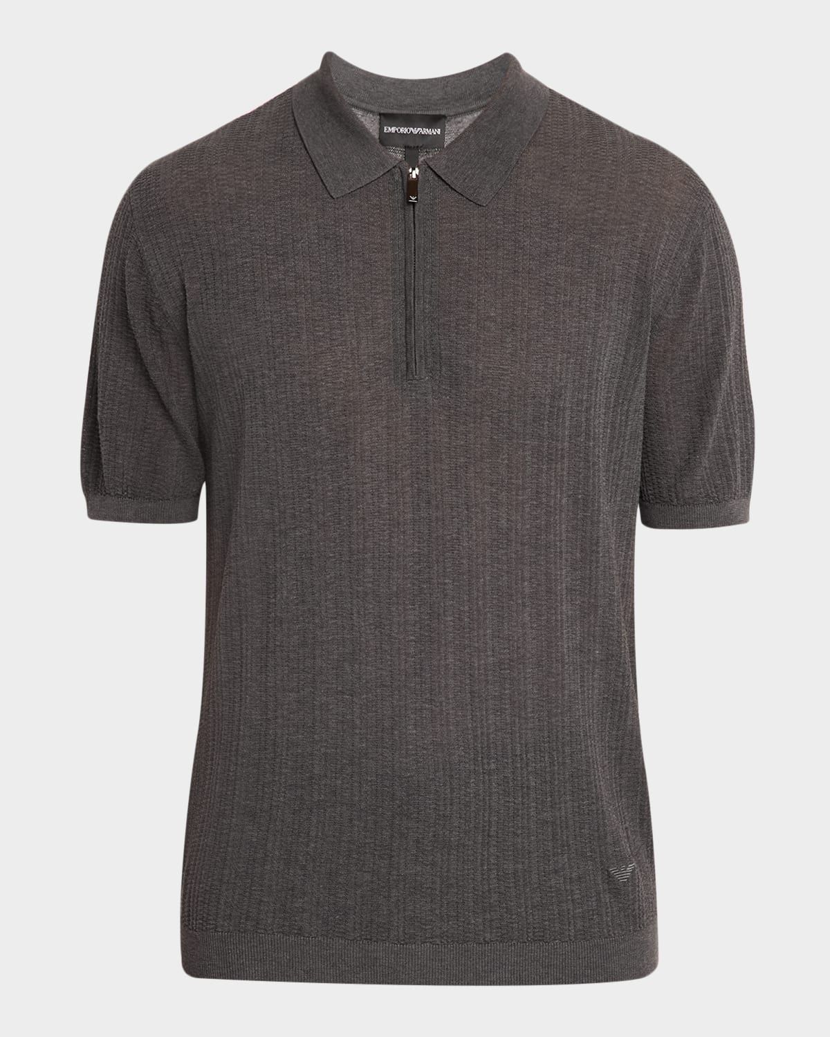 Men & apos;s Textured Short-Sleeve Zip Polo Sweater