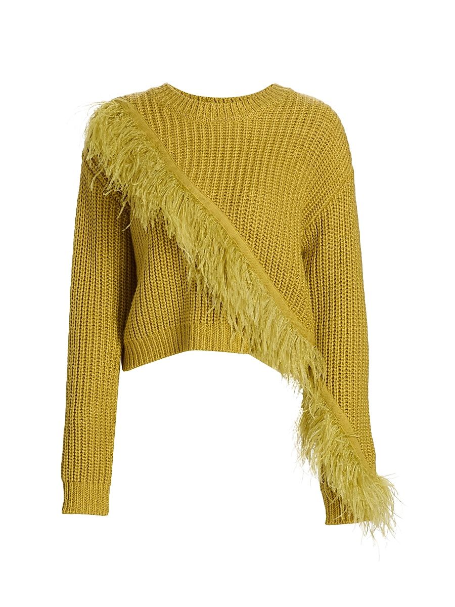 Women's Kaelie Feather-Trim Knit Sweater - Sugar Cane - Size XL
