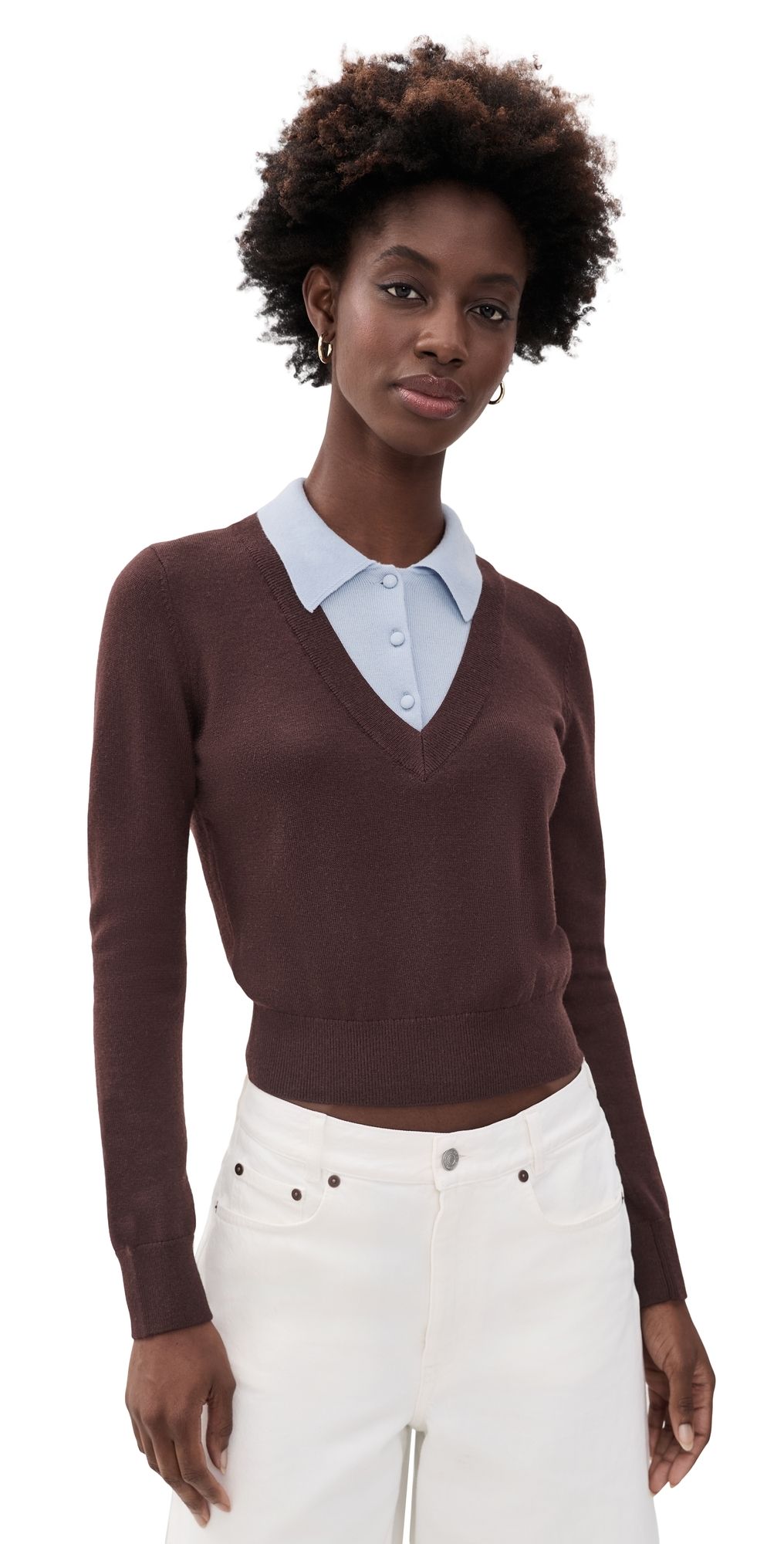 Good American The Two In One Sweater Mocha With Sky L