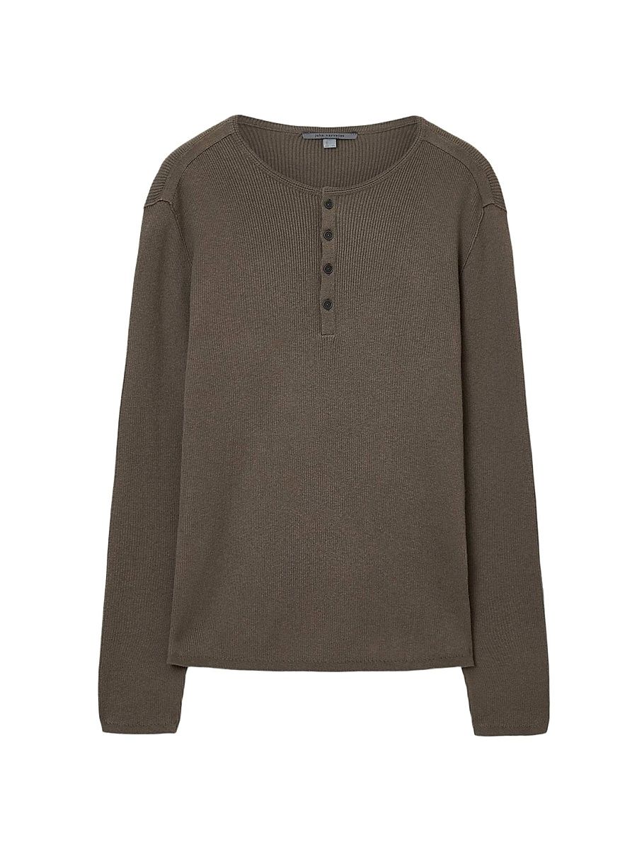 Men's Javis Cotton-Cashmere Henley T-Shirt - Teakwood - Size XL