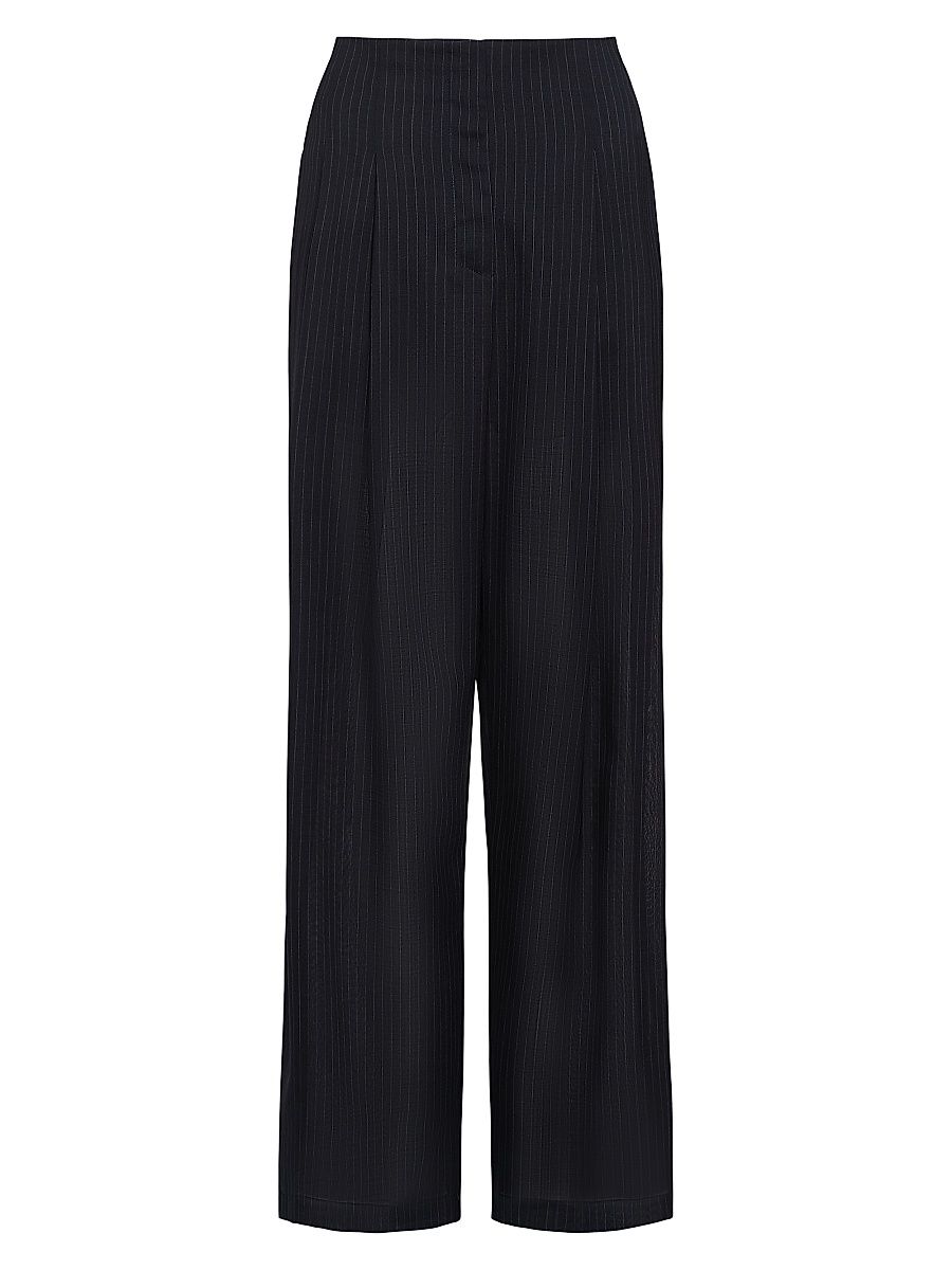 Women's Carries Pinstriped Wool-Blend High-Rise Wide-Leg Pants - Midnight White - Size 8