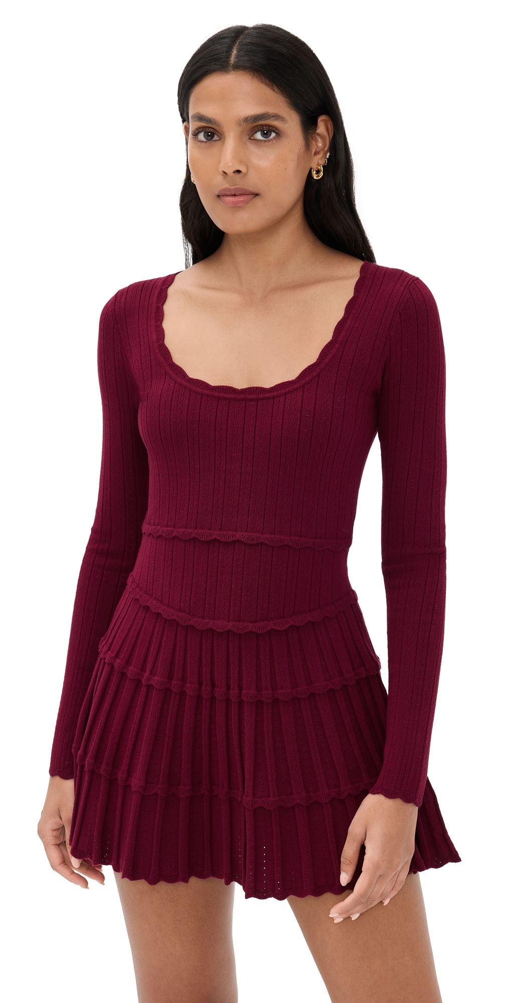 LoveShackFancy Lavender Long Sleeve Pointelle Sweater Minidress Spiced Berry L