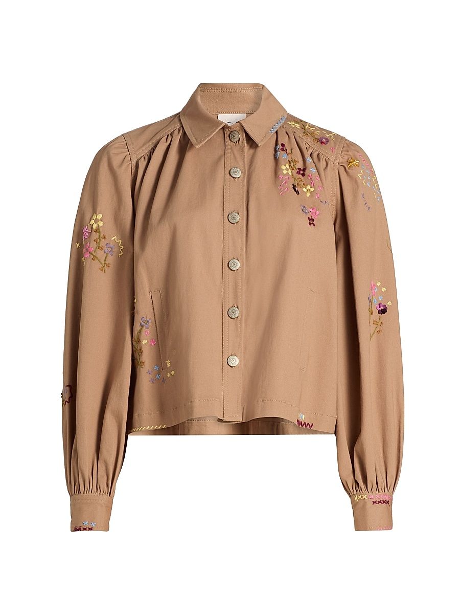 Women's Lyla Wildflower Embroidered Jacket - Brown Sandstone - Size XS