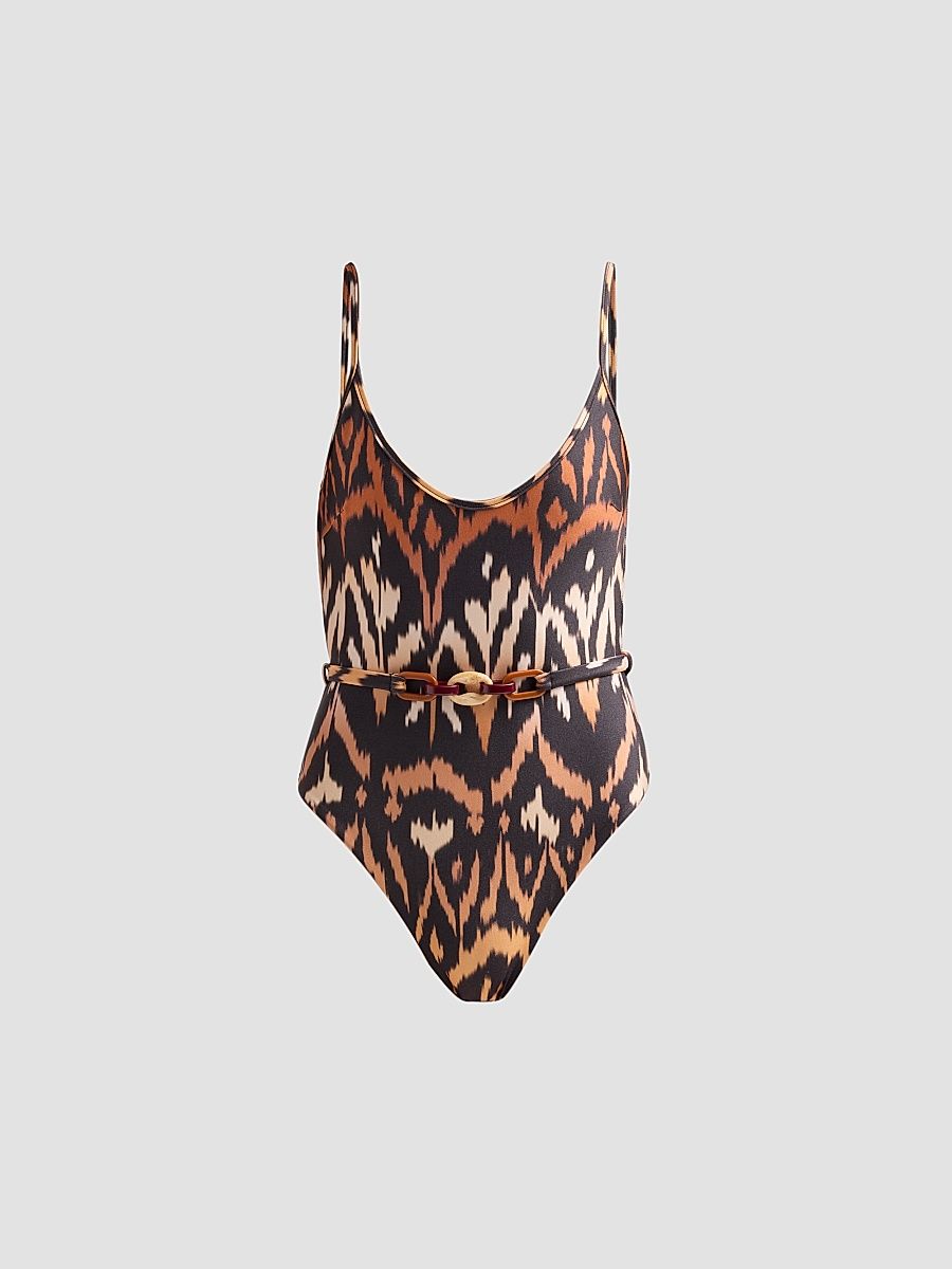 Women's Aster Ikat-Inspired Scoopneck One-Piece Swimsuit - Charcoal Ikat - Size 8