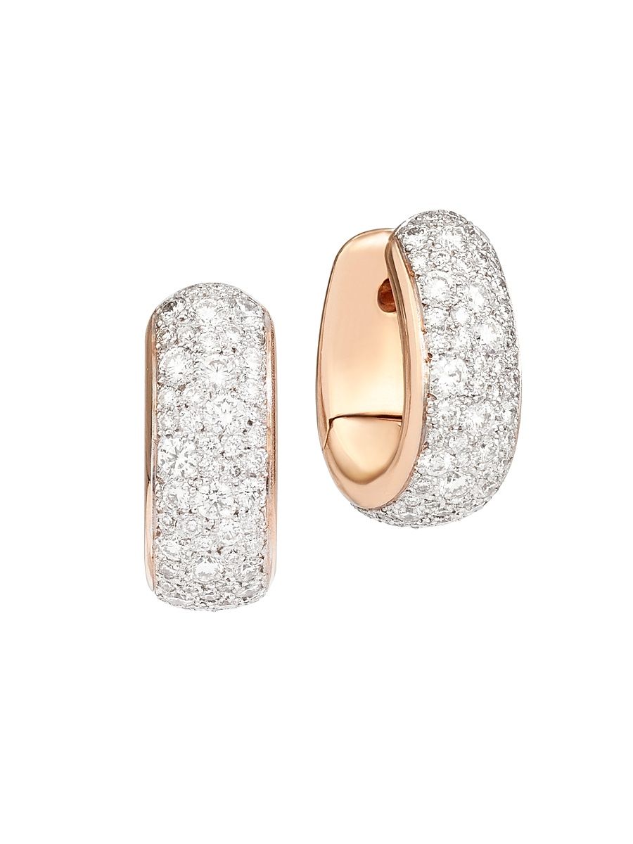 Women's Iconica 18K Rose Gold & Diamond Huggie Hoop Earrings - White Diamond