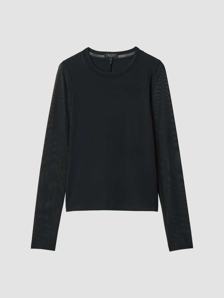 rag & bone Women's Luca Jersey-Mesh Long-Sleeve Top - Black - Size XL