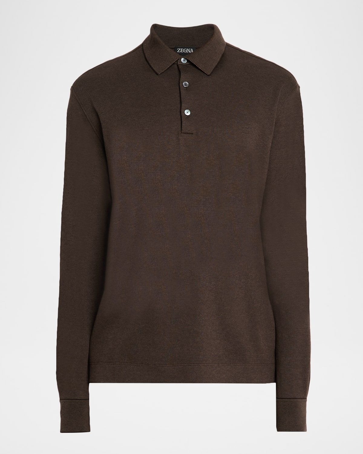 Men & apos;s Leather-Trim Long-Sleeve Polo Shirt