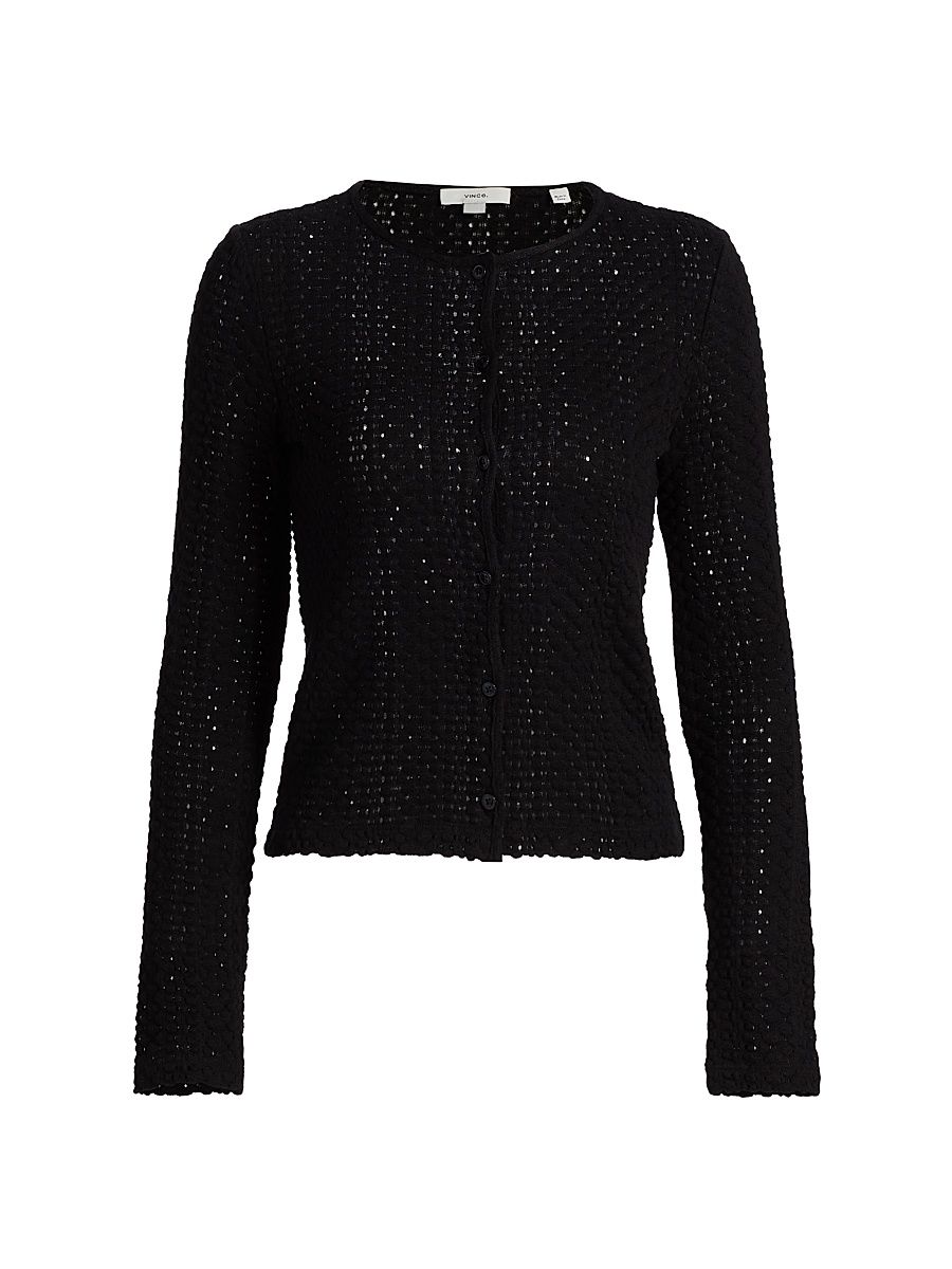 Women's Open-Knit Long-Sleeve Cardigan - Black - Size XXS