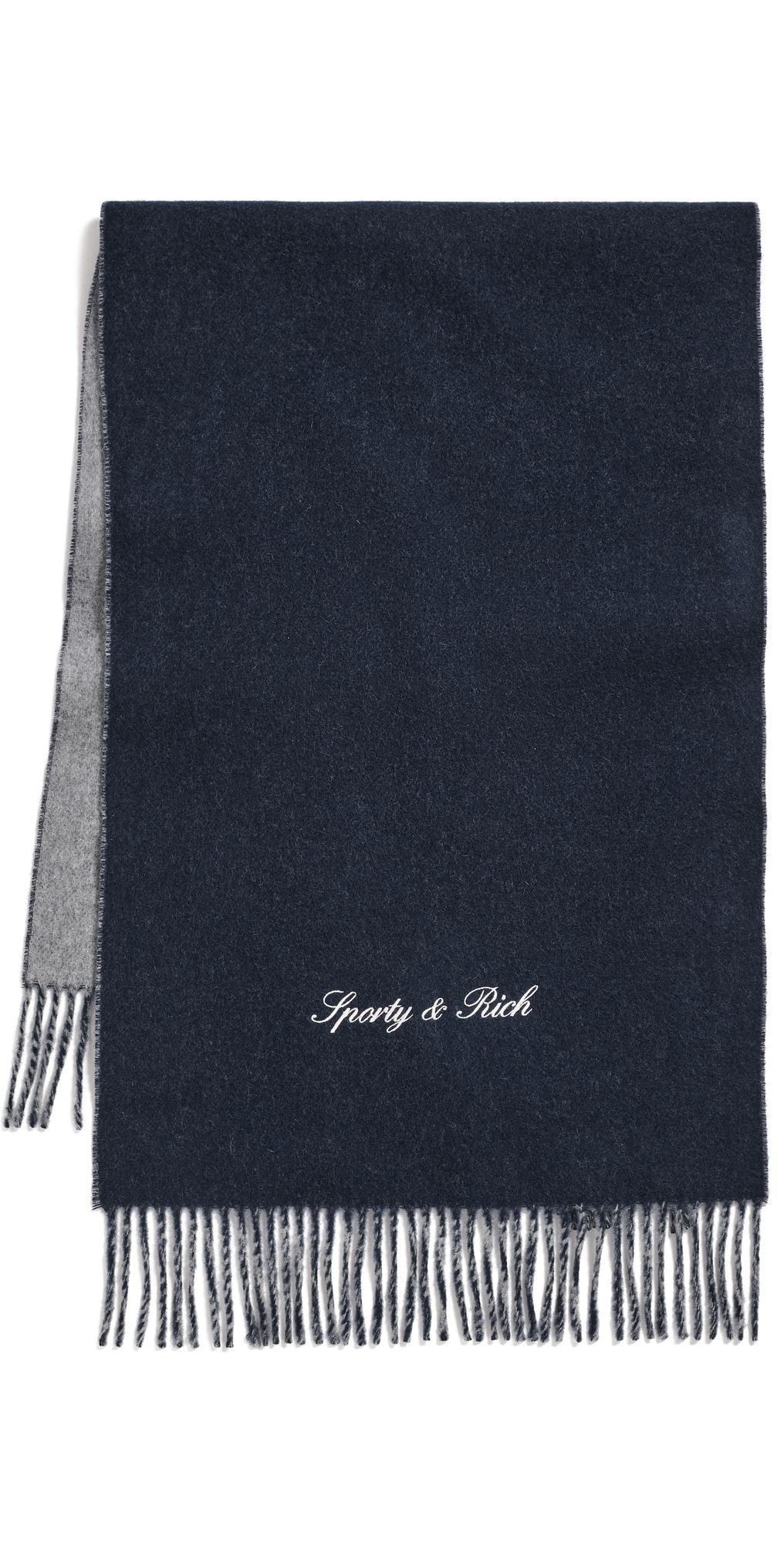 Sporty & Rich Signature Logo Duo Scarf Light Grey/Navy One Size