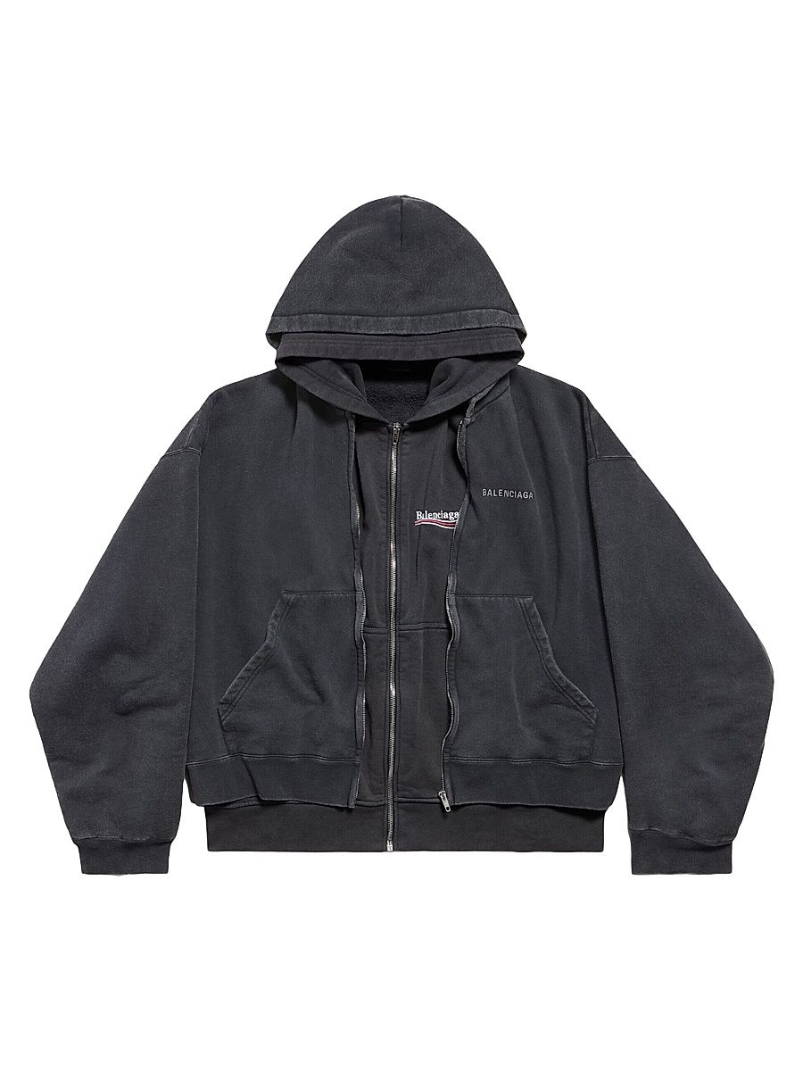Men's Layered Zip-Up Hoodie - Faded Black - Size Large
