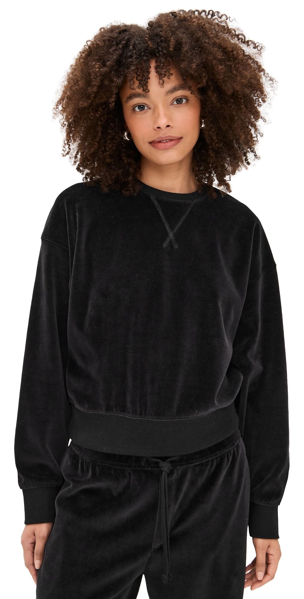 ATM Anthony Thomas Melillo Velour Crew Neck Sweatshirt Black L