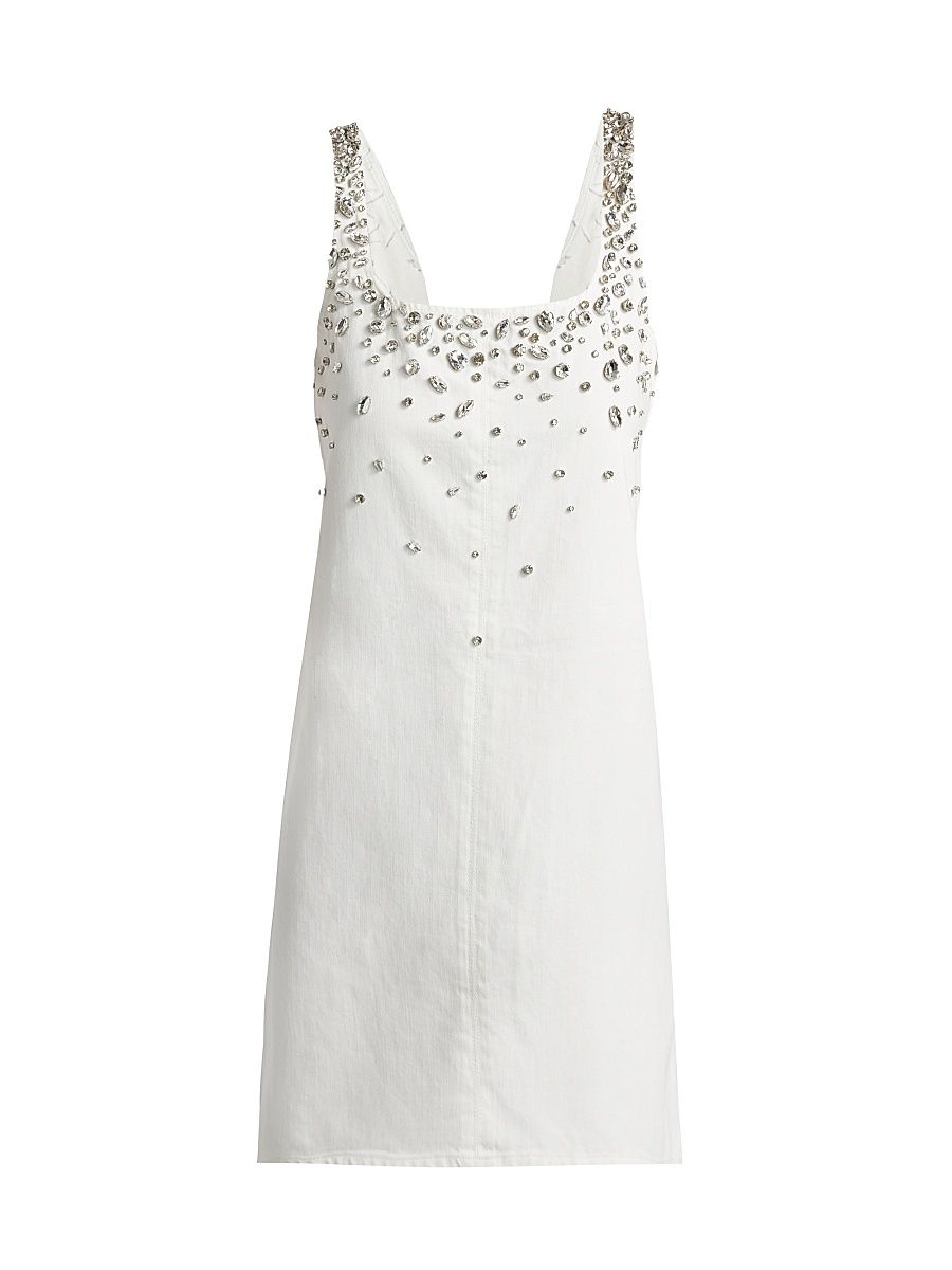 Women's Kimmie Embellished Denim Shift Dress - White Jewel - Size Large