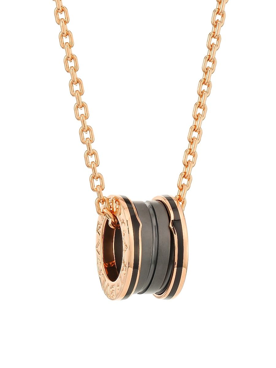 Women's B. zero1 18K Rose Gold & Black Ceramic Pendant Necklace - Black Rose Gold