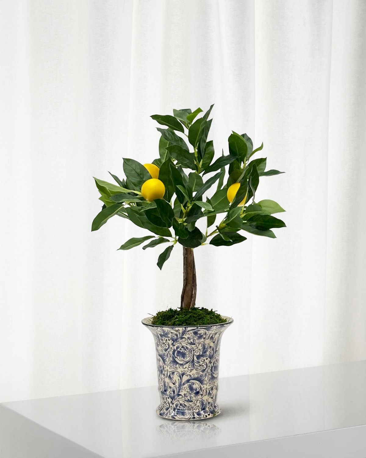 Faux Lemon Tree in Ceramic Vase, 21"