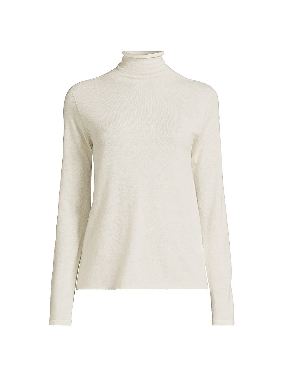 Women's Mashine-Washable Cashmere Long-Sleeve Turtleneck Sweater - Milk - Size Small