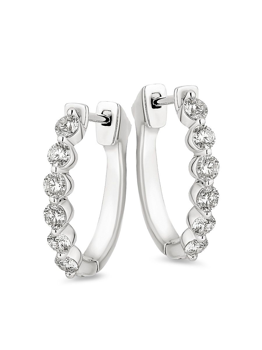 Women's 18K White Gold & 0.42 TCW Diamond Hoop Earrings - White Gold