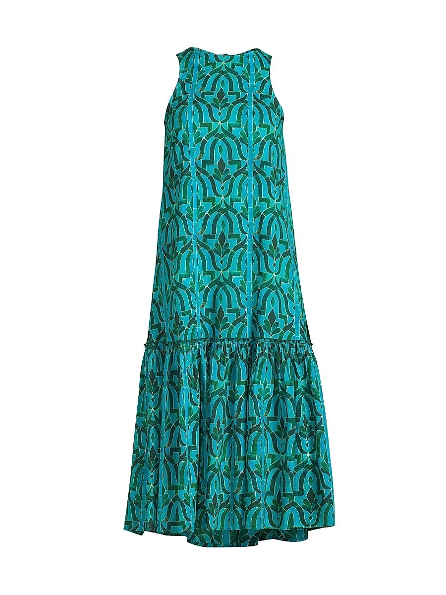 Women's Leila Geometric-Print Cotton Midi-Dress - Soraya Green - Size XL