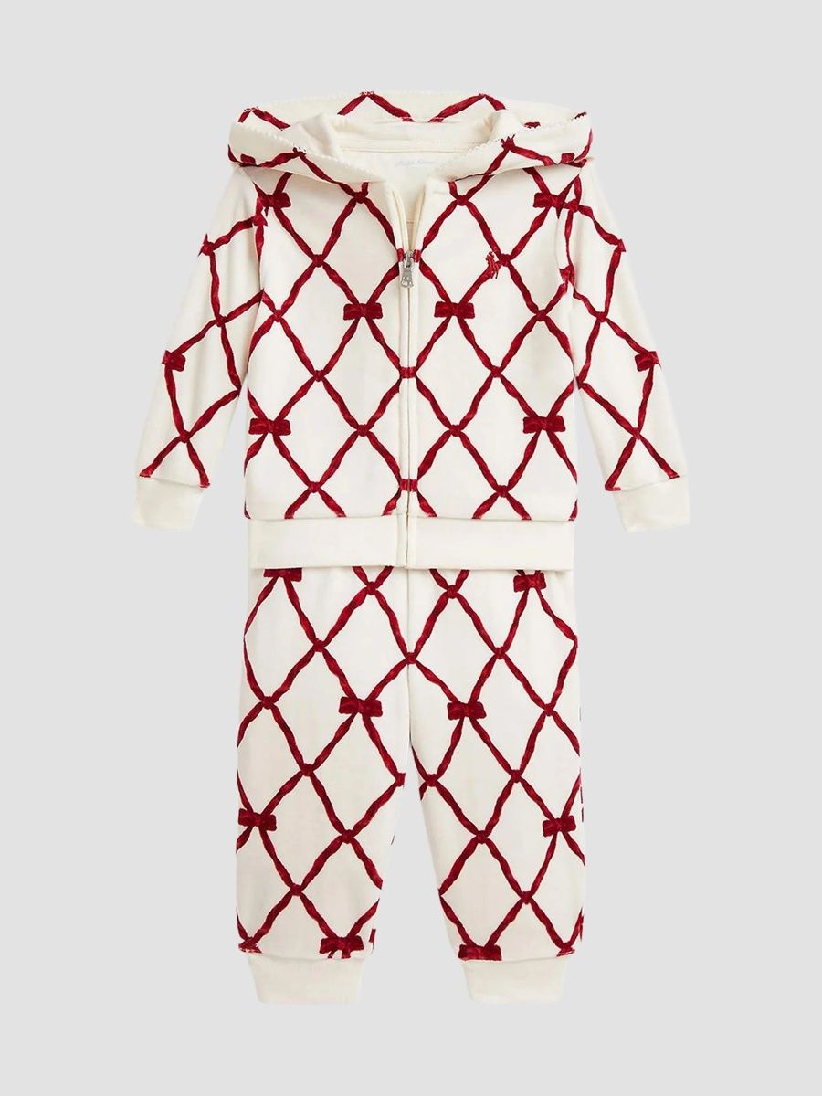 Polo Ralph Lauren Girl's Baby Girl's Velour Hoodie & Jogger Pants Set - Maryle Bow Print - Size 24 Months