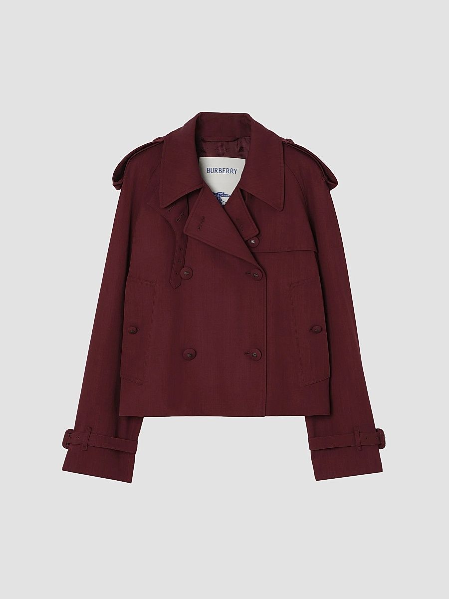 Women's Mayfair Wool Cropped Trench Jacket - Vineyard Red - Size 16