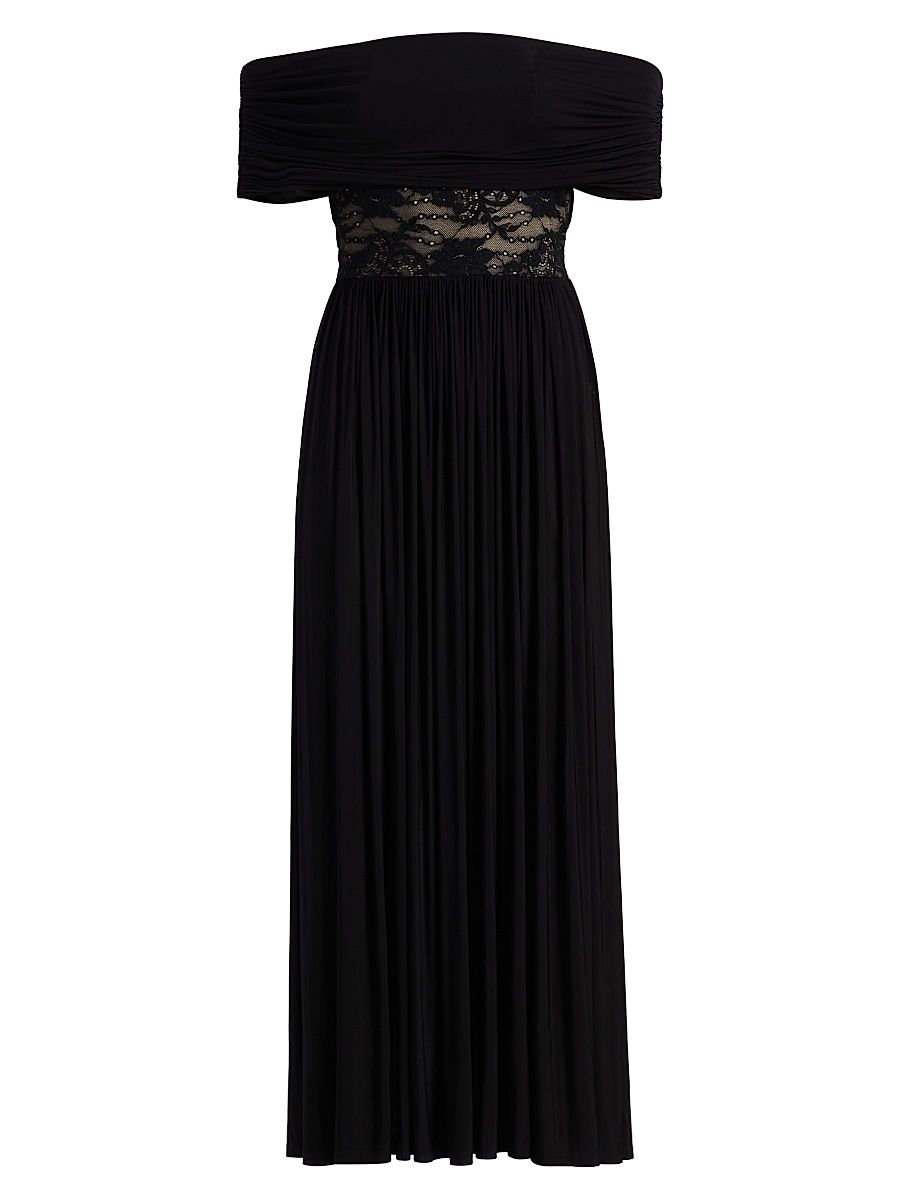 Women's Stretch Lace Jersey Maxi Dress - Black - Size 10