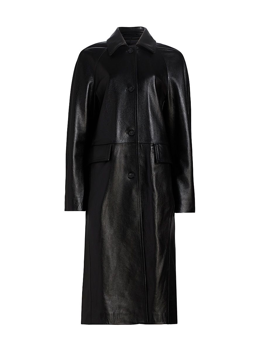 Women's Raglan Leather Coat - Black - Size 12