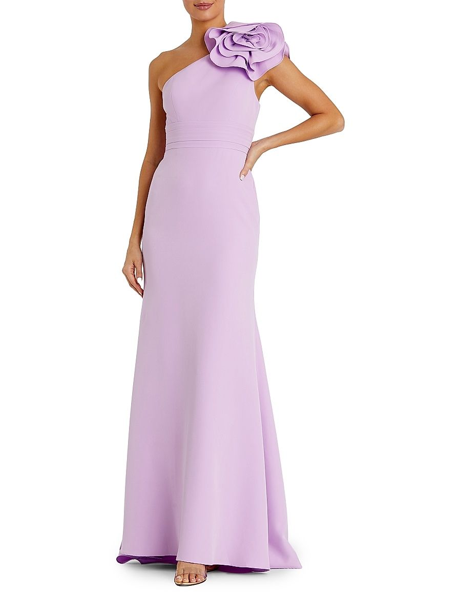 Women's Crepe Flower One-Shoulder Gown - Lilac - Size 0