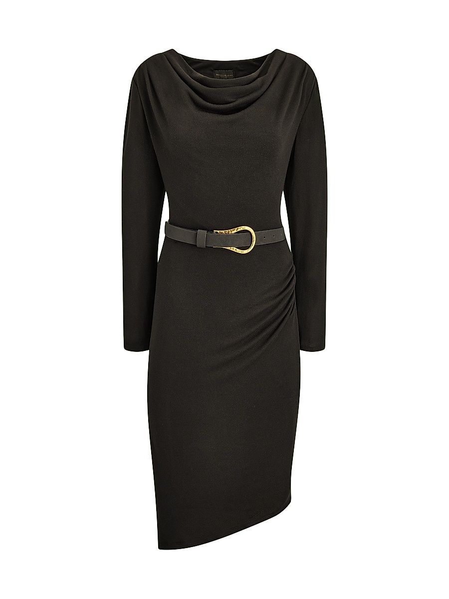 Women's Cowlneck Belted Jersey Dress - Black - Size XS