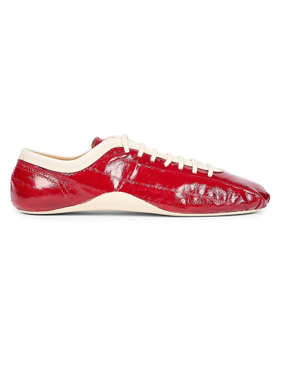 Women's Two-Tone Low-Top Patent Leather Sneakers - Red - Size 5