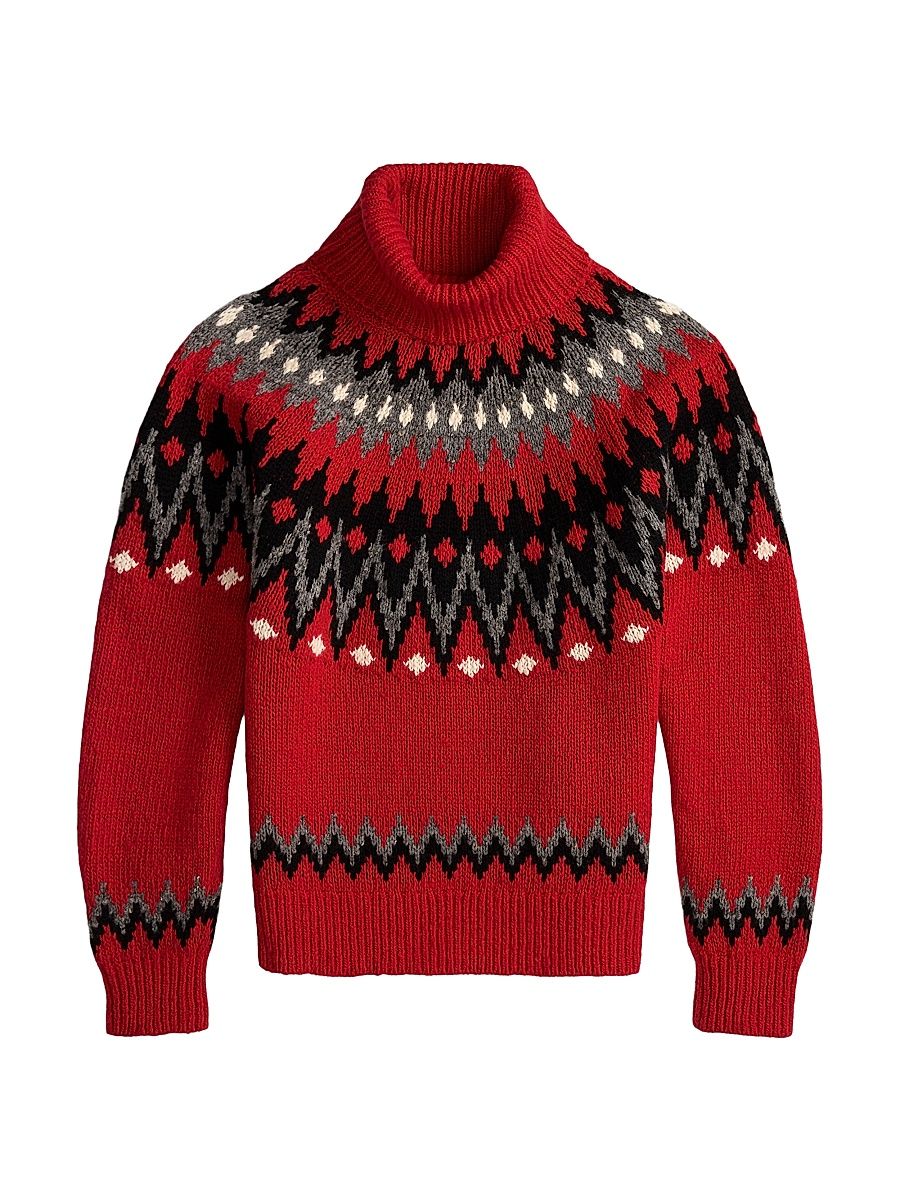 Women's Zigzag Wool-Blend Turtleneck Sweater - Fireside Red Multi - Size XS
