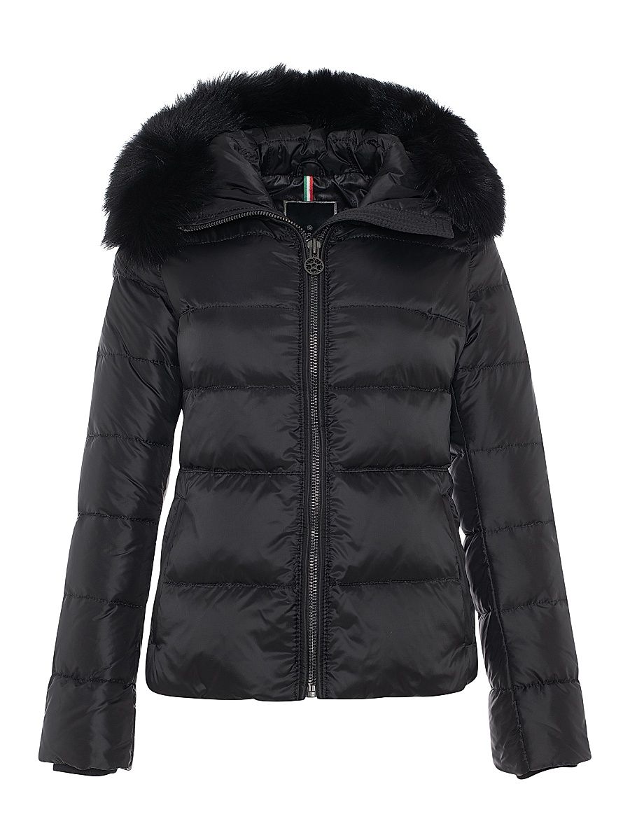 Women's Apres-Ski Jacket with Detachable Toscana Lamb Hood Trim - Black - Size XL