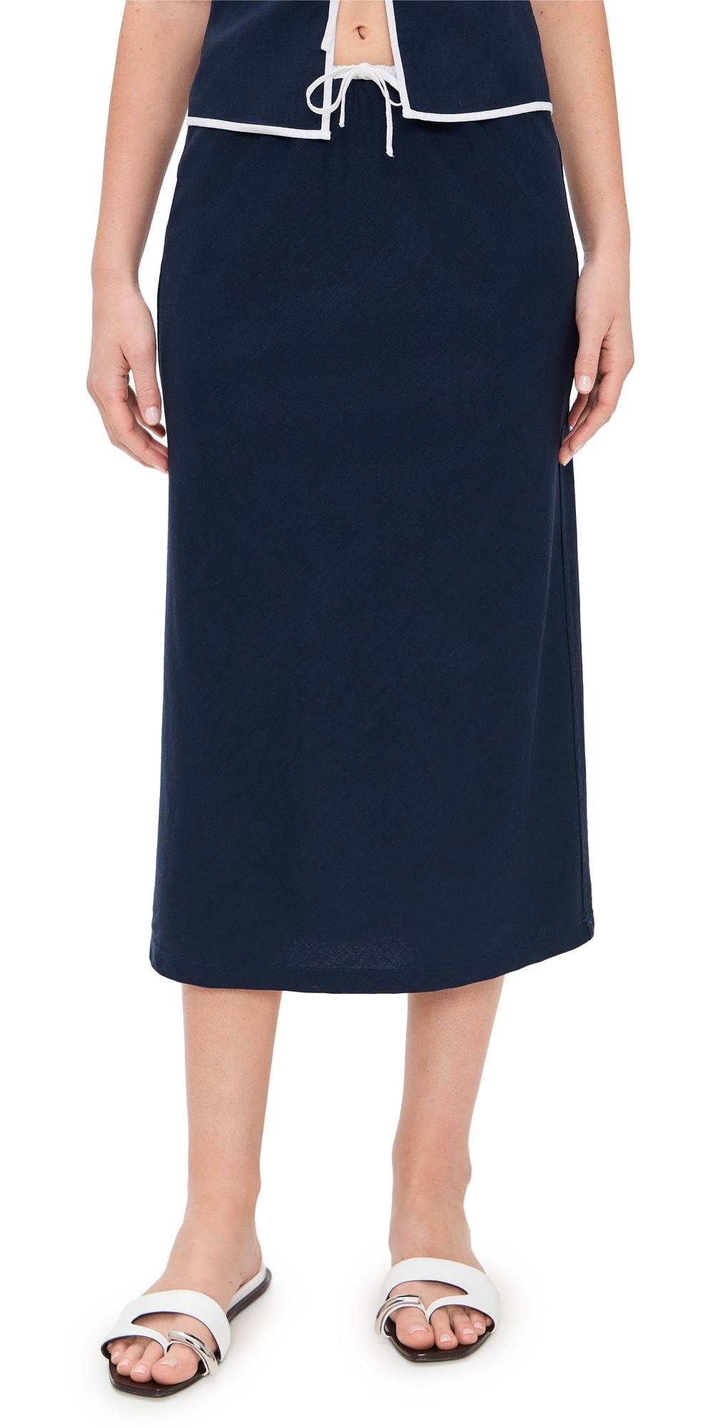 Onia Air Linen Midi Skirt Deep Navy/White M