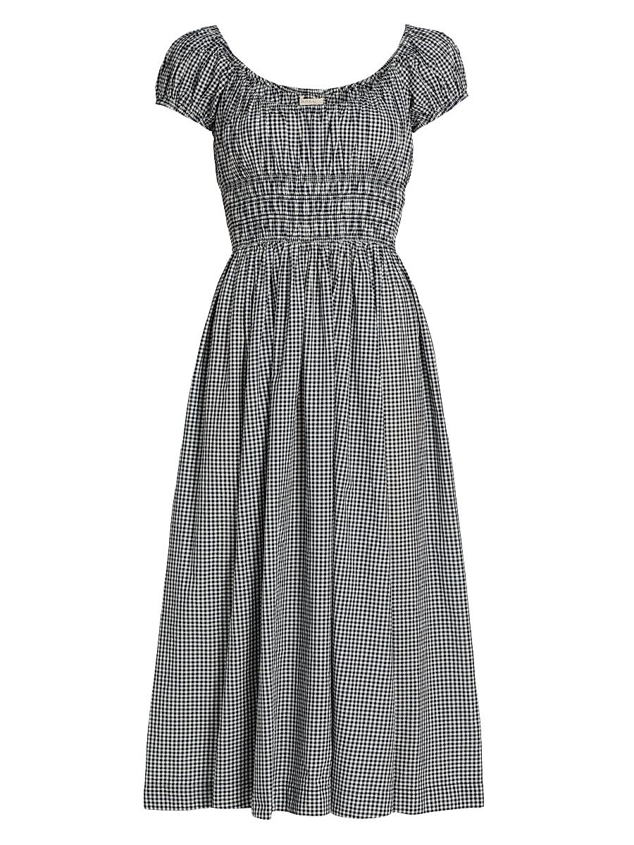 Women's Quinley Gingham Cotton Scoopneck Midi-Dress - Navy La Maddalena Gingham - Size XS