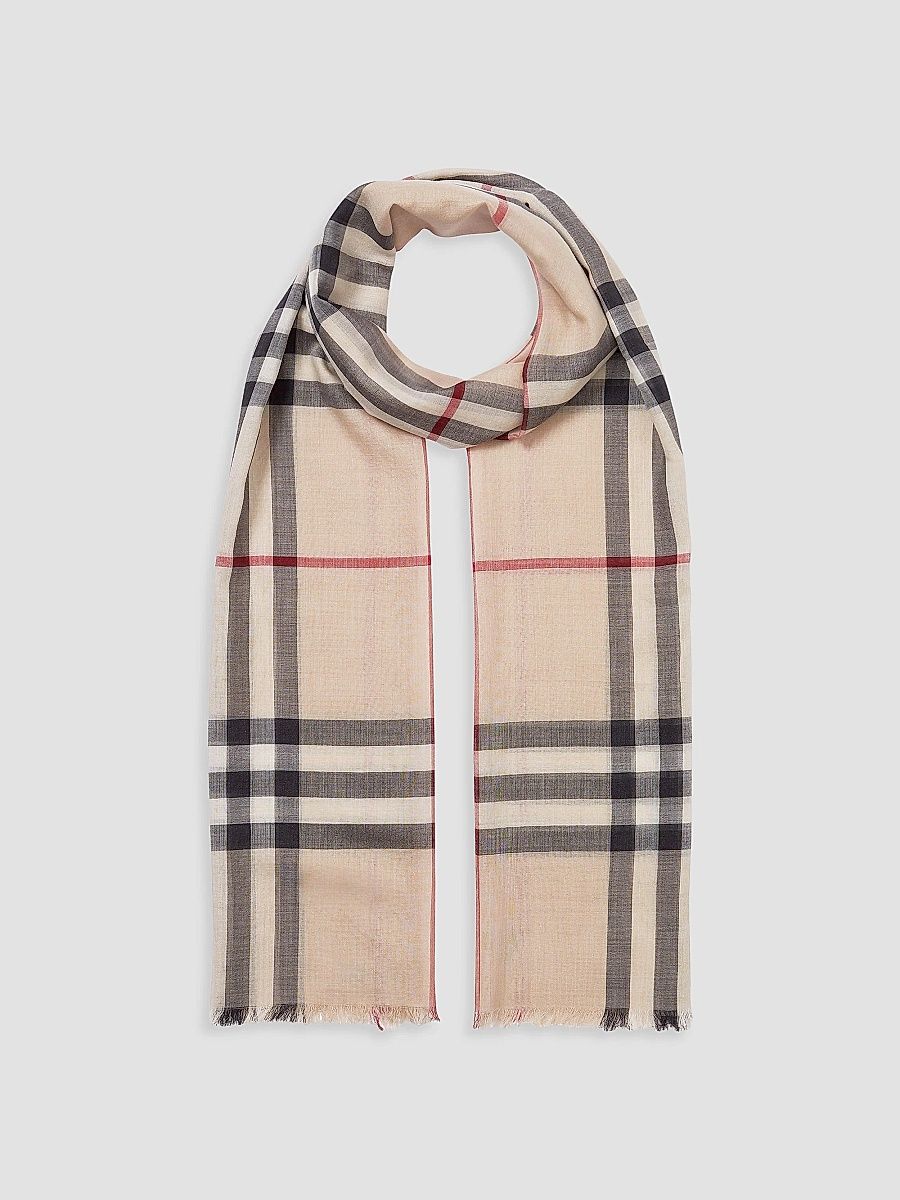 Burberry Women's Giant Check Wool-Silk Gauze Scarf - Stone Check