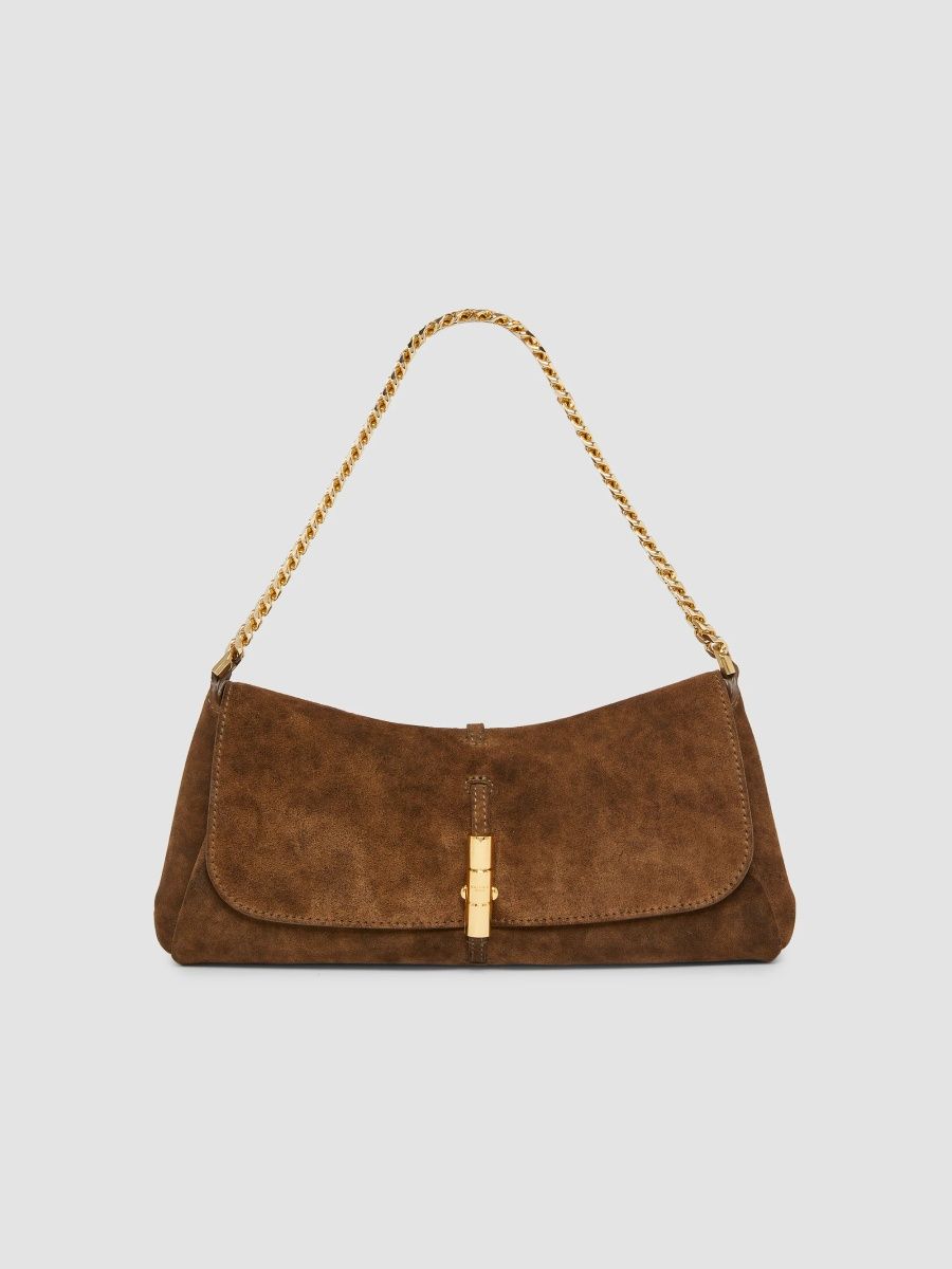 Balmain Women's Metropolis Logo Suede Shoulder Bag - Marron