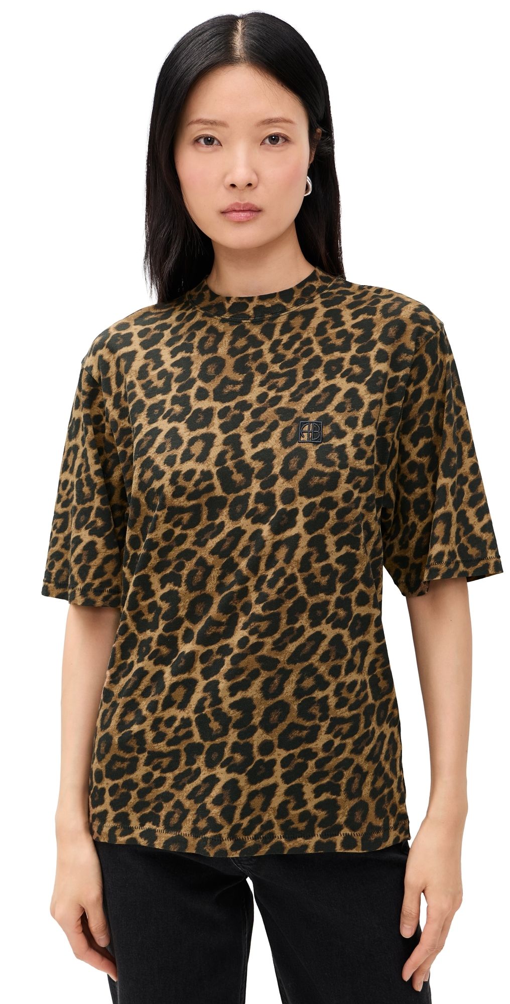 ANINE BING Leopard Avi Tee Black and Brown Leopard L