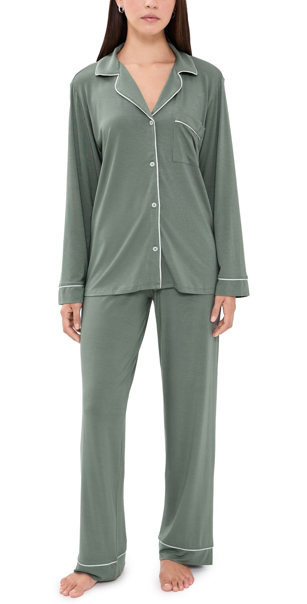 Eberjey Gisele Long Pajama Set Desert Sage/Ivory M